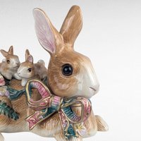 Vintage Fitz and Floyd Woodland Spring Rabbit Figure, 6.5" Height, Ceramic Bunny with Babies, Easter Decor, Gift for Collector