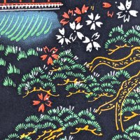 Vintage Oriental Pagoda Scroll, Hand-Painted on Velvet, Japanese Art Wall Hanging, Gift for Asian Decor Lovers, Temple Art