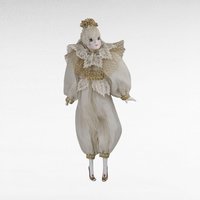 Vintage Cream and Gold Harlequin Doll, Porcelain Head and Limbs, 14 Inch Collectible Doll, Unique Gift for Doll Collectors