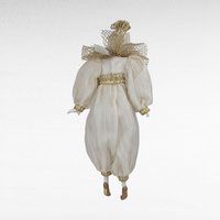 Vintage Cream and Gold Harlequin Doll, Porcelain Head and Limbs, 14 Inch Collectible Doll, Unique Gift for Doll Collectors
