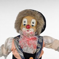 Vintage Porcelain Clown, Paisley Outfit, 12.5" Height, Operates, Collectible Clown Decor, Gift for Clown Enthusiasts
