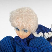 Vintage Handmade Crochet Lady Doll, Blue Dress and Bonnet, Folk Art Doll, Textile Art, Collectible Doll, Unique Gift, Home Decor