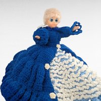 Vintage Handmade Crochet Lady Doll, Blue Dress and Bonnet, Folk Art Doll, Textile Art, Collectible Doll, Unique Gift, Home Decor