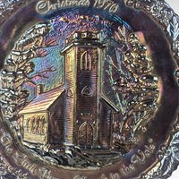 1970 Fenton Glass Christmas Plate, The Little Brown Church in the Vale, Vintage Holiday Decor, Collectible Glass Plate, Winter Scene