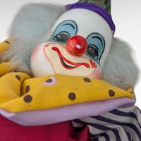 Vintage Polka Dot Stripes Clown Doll, Thailand, Porcelain Head, 10.5 Inch Height, Collectible Clown Decor, Whimsical Gift