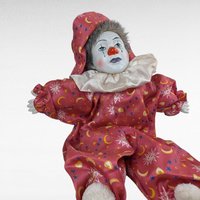 Vintage 18" Porcelain Clown Doll with Moon & Sun Outfit, Hand-Painted Face, Made in China, Decorative Collectible
