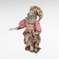 Vintage Harlequin Musical Doll, Porcelain, Floral Costume, 15.5 Inches, Collectible Doll, Working Music Box