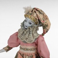 Vintage Harlequin Musical Doll, Porcelain, Floral Costume, 15.5 Inches, Collectible Doll, Working Music Box