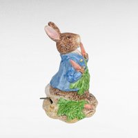 Vintage Schmid Peter Rabbit Music Box, "Here Comes Peter Cottontail" Tune, Beatrix Potter Ceramic Figurine, Collectible Children's Gift