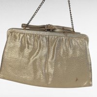 Vintage Gold Handbag, Evening Bag, Clutch Purse, Rhinestone Clasp, Retro Style, Mid-Century Fashion