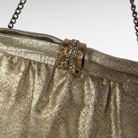Vintage Gold Handbag, Evening Bag, Clutch Purse, Rhinestone Clasp, Retro Style, Mid-Century Fashion