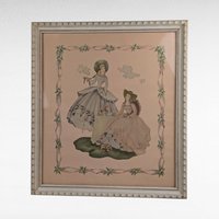 Vintage Framed Print, Southern Belles Art, Ladies in Gowns, Decorative Wall Art, Cream Wooden Frame