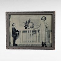 Vintage Swedish Mourning Print, Framed Art, Children, Symbolic Art, Antique Decor, Small Wall Art, Unique Gift, Historical Print