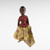 Vintage 14.5" Porcelain Island Doll with Fabric Dress, Hand-Sewn Details, Collectible Ethnic Doll, Gift for Doll Collectors, Display Decor