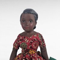Vintage 14.5" Porcelain Island Doll with Fabric Dress, Hand-Sewn Details, Collectible Ethnic Doll, Gift for Doll Collectors, Display Decor