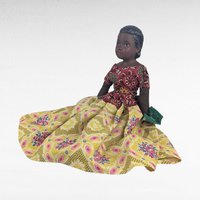 Vintage 14.5" Porcelain Island Doll with Fabric Dress, Hand-Sewn Details, Collectible Ethnic Doll, Gift for Doll Collectors, Display Decor