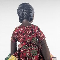 Vintage 14.5" Porcelain Island Doll with Fabric Dress, Hand-Sewn Details, Collectible Ethnic Doll, Gift for Doll Collectors, Display Decor