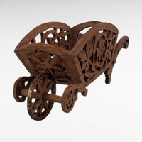 Handmade Wooden Wheelbarrow Figure, Vintage Carved Wood Decor, Rustic Farmhouse Accent, Unique Gift
