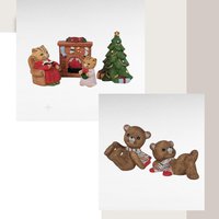 Vintage Homco Ceramic Christmas Cat Family & Bear Figurines, Holiday Decor Set, Collectible Christmas Animals
