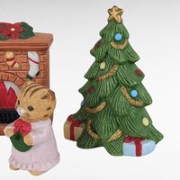 Vintage Homco Ceramic Christmas Cat Family & Bear Figurines, Holiday Decor Set, Collectible Christmas Animals