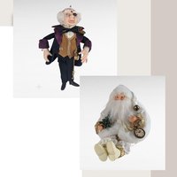 Vintage Christmas Pair: Kurt Adler Eye Patch Guy Ornament & Sitting Santa Clock Figurine - Unique Holiday Decor