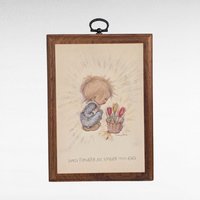 1971 Betsey Clark "Blessings" & "Flowers" Wooden Plaques, Vintage Children's Art, Inspirational Wall Decor, Gift Set