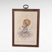 1971 Betsey Clark "Blessings" & "Flowers" Wooden Plaques, Vintage Children's Art, Inspirational Wall Decor, Gift Set