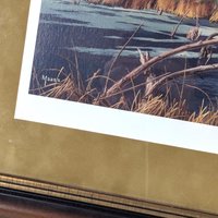 David A. Maass "Autumn at Baker - Trumpeter Swans" Framed Print, Signed Wildlife Art, Vintage Bird Decor, Swan Landscape Painting