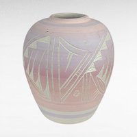 Set of 4 Vintage Signed Navajo Pottery Vases, Hand-Etched Native American Vases, Pastel Pottery, Desert Decor, Southwestern Art