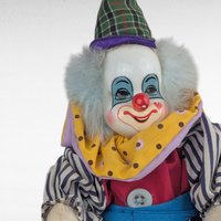 Vintage Polka Dot Stripes Clown Doll, Thailand, Porcelain Head, 10.5 Inch Height, Collectible Clown Decor, Whimsical Gift