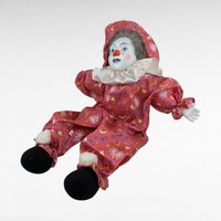 Vintage 18" Porcelain Clown Doll with Moon & Sun Outfit, Hand-Painted Face, Made in China, Decorative Collectible