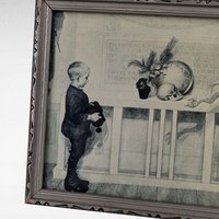 Vintage Swedish Mourning Print, Framed Art, Children, Symbolic Art, Antique Decor, Small Wall Art, Unique Gift, Historical Print