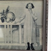 Vintage Swedish Mourning Print, Framed Art, Children, Symbolic Art, Antique Decor, Small Wall Art, Unique Gift, Historical Print