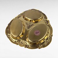 Vintage Copper Craft Serving Tray with Three Glass Dishes, Ornate Party Platter, Decorative Appetizer Server