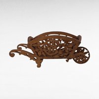 Handmade Wooden Wheelbarrow Figure, Vintage Carved Wood Decor, Rustic Farmhouse Accent, Unique Gift