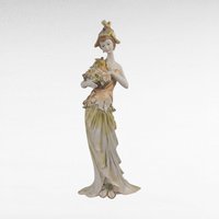 Vintage Resin Woman Figurine, Elegant Dresser Decor, Lady with Flowers, Art Deco Style, Decorative Sculpture