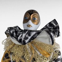 Vintage Lindell Porcelain Harlequin Doll, 16" Height, with Box, Collectible Doll
