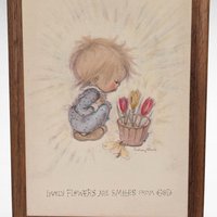 1971 Betsey Clark "Blessings" & "Flowers" Wooden Plaques, Vintage Children's Art, Inspirational Wall Decor, Gift Set