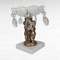 Vintage Glass Brass Cherub Bowl Missing Drops Decorative Centerpiece for Parts or Repair