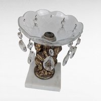 Vintage Glass Brass Cherub Bowl Missing Drops Decorative Centerpiece for Parts or Repair