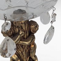 Vintage Glass Brass Cherub Bowl Missing Drops Decorative Centerpiece for Parts or Repair