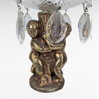 Vintage Glass Brass Cherub Bowl Missing Drops Decorative Centerpiece for Parts or Repair