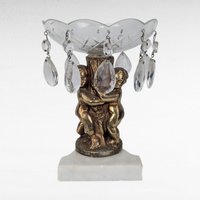 Vintage Glass Brass Cherub Bowl Missing Drops Decorative Centerpiece for Parts or Repair