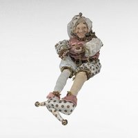 Vintage Pink Gold White Jester Doll, Large Sitting Harlequin Figure, Unique Decor Clown