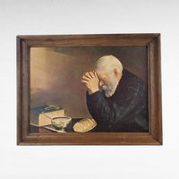 Vintage "Grace" Framed Print, Religious Artwork, Man Praying at Meal, Spiritual Home Decor, Inspirational Wall Art
