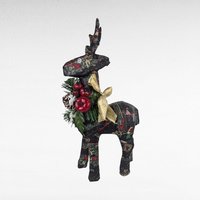 Vintage Paper Mache Reindeer Pair Holiday Figurines Christmas Mantel Decor Gift for Collector