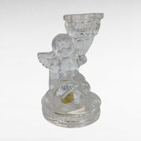 Vintage K's Collection Cherub Candle Holders, Clear Glass Angel Candlestick Pair, 4" Taper Candle Holders, Home Decor
