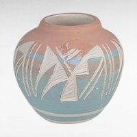 Set of 4 Vintage Signed Navajo Pottery Vases, Hand-Etched Native American Vases, Pastel Pottery, Desert Decor, Southwestern Art