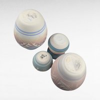 Set of 4 Vintage Signed Navajo Pottery Vases, Hand-Etched Native American Vases, Pastel Pottery, Desert Decor, Southwestern Art