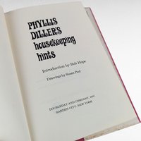 1966 Phyllis Diller's Housekeeping Hints, Hardcover Book, Comedy Humor, Vintage Cookbook, Celebrity Book, Bob Hope Intro, Susan Perl Art